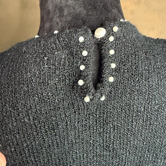 Vintage Donagain Black Beaded Pearl Accent Sweater Acrylic Knit Sz M - Picture 6 of 11